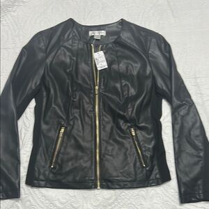 Christopher & Banks Black Leather Jacket with Gold Zippers